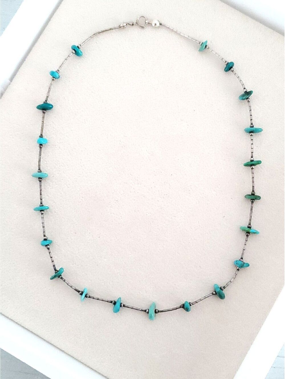 Vintage Turquoise Nugget Silvertone Choker Necklace